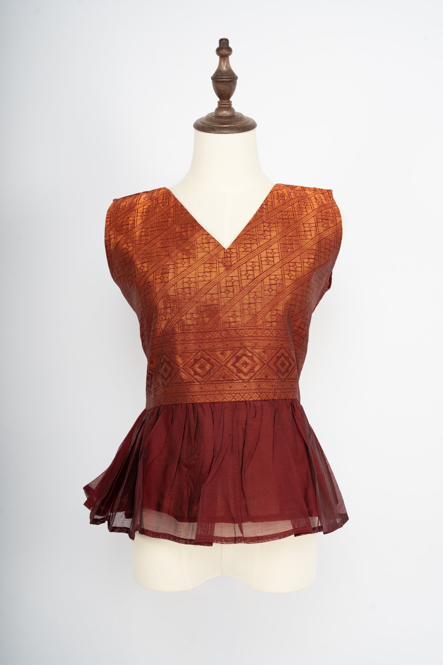 Maroon & Copper Brocade Peplum Top