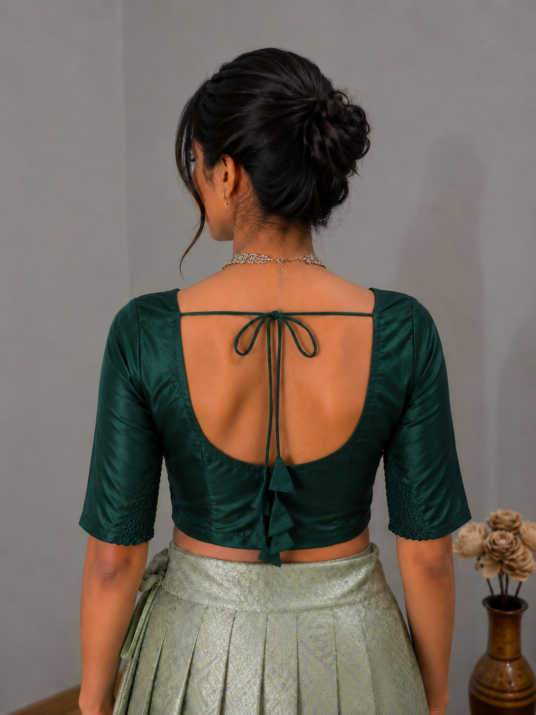 Dark Green Stretchable Saree Blouse