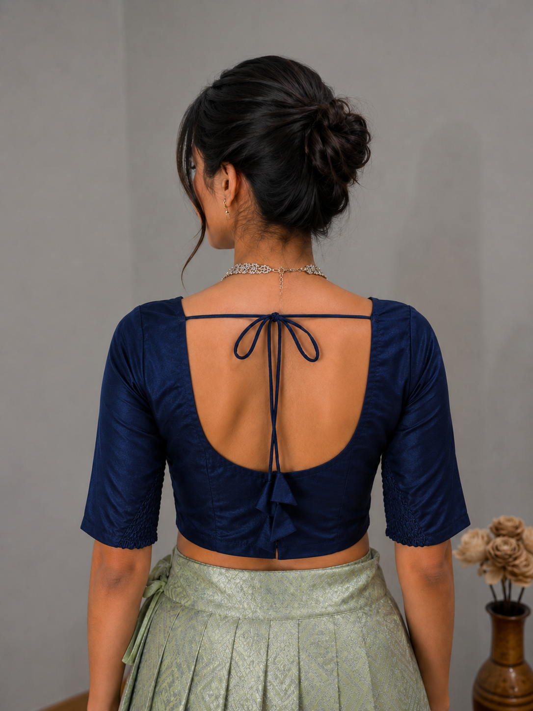 Navy Blue Stretchable Saree Blouse