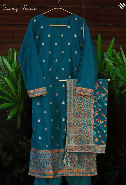 Deep Teal Floral Chanderi Set