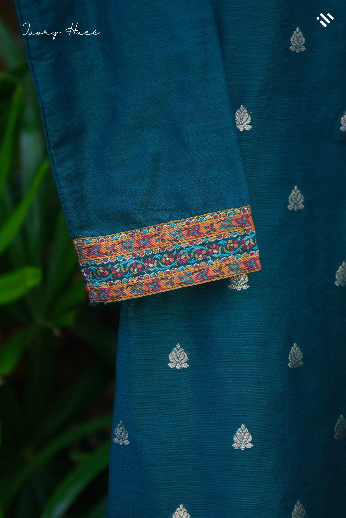 Deep Teal Floral Chanderi Set