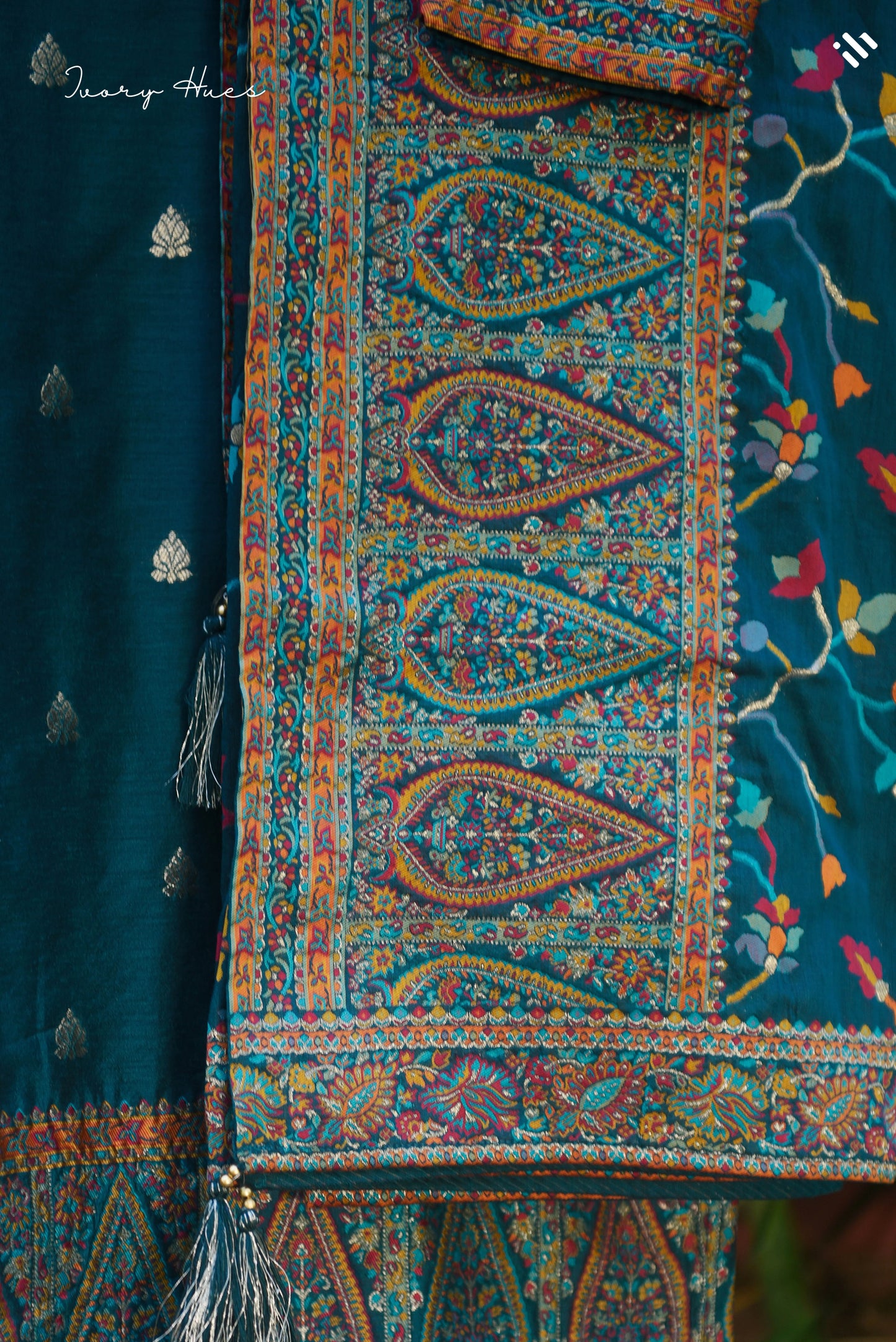 Deep Teal Floral Chanderi Set