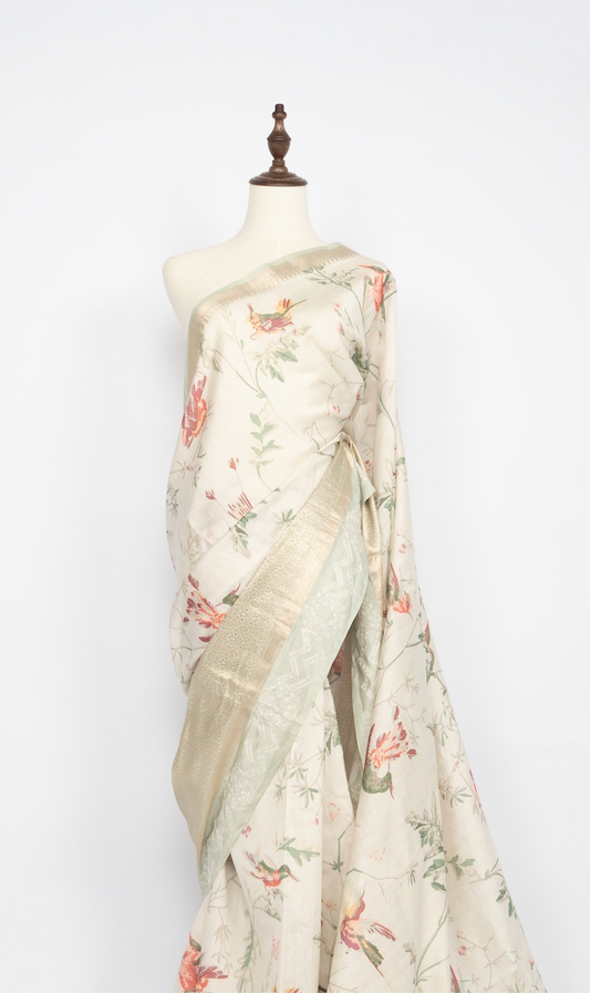 Ivory Garden Tussar Silk Saree