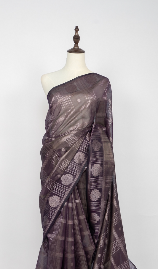 Plum Sheer Organza Saree