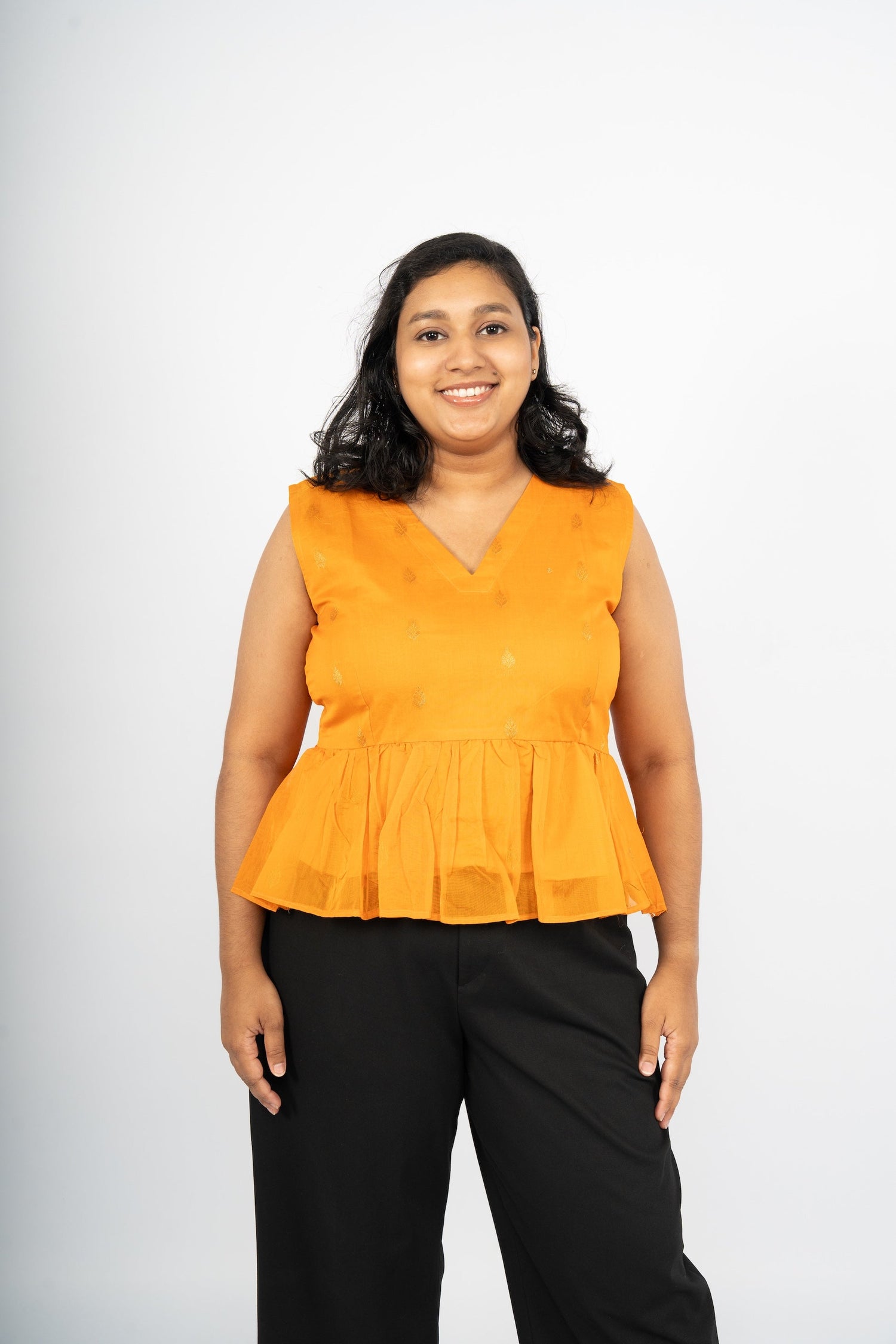 upcycled saree peplum top  circular fashion peplum blouse Singapore sustainable Indian top made from saree upcycled silk peplum top design