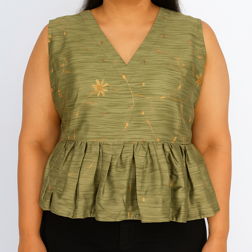 Sage Green Embroidered Peplum Top