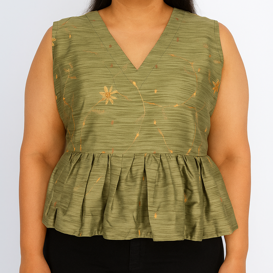 Sage Green Embroidered Peplum Top