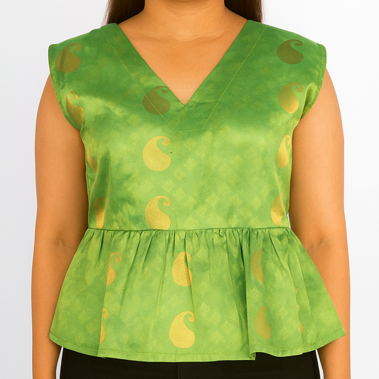 Emerald Paisley Brocade Peplum Top
