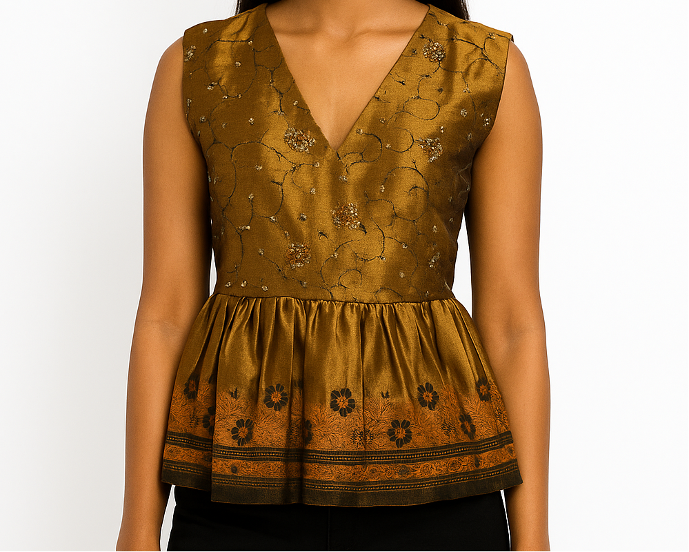 Chestnut Embroidered Peplum Top