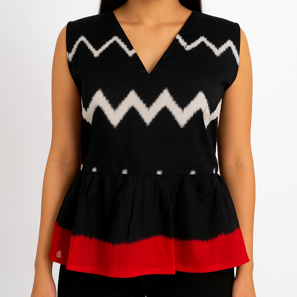 Onyx Ikat Peplum Top