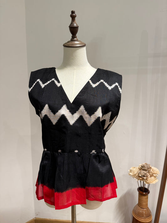 Onyx Ikat Peplum Top
