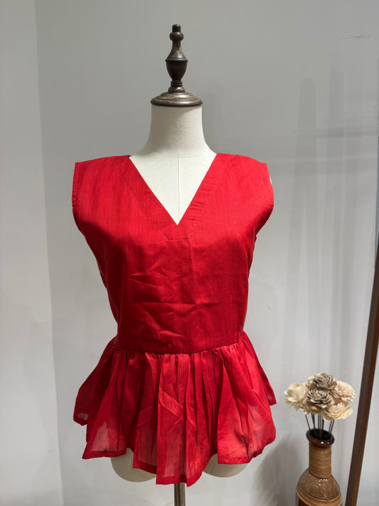 Crimson Sheen Peplum Top