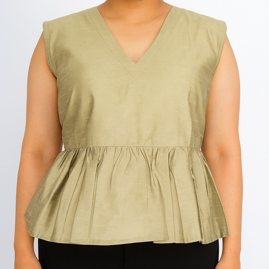 Sage Green Silk Peplum Top