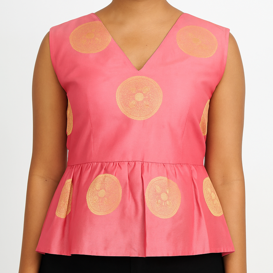 Brocade Pink Peplum Top