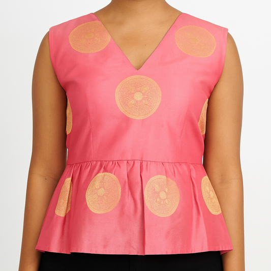 Brocade Pink Peplum Top