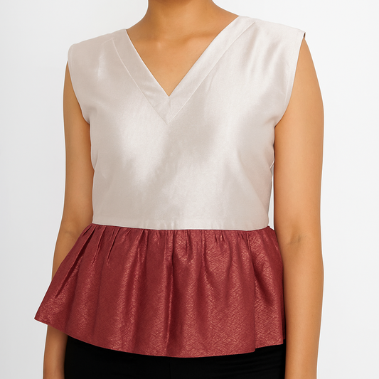 Pink & Rose Gold Dual-Tone Peplum Top