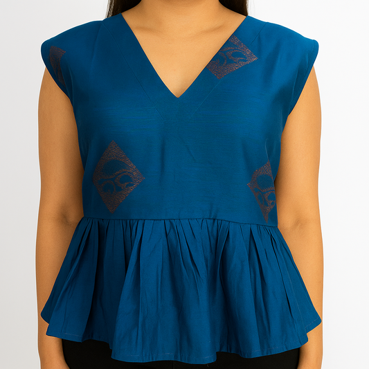 Blue Diamond Brocade Peplum Top
