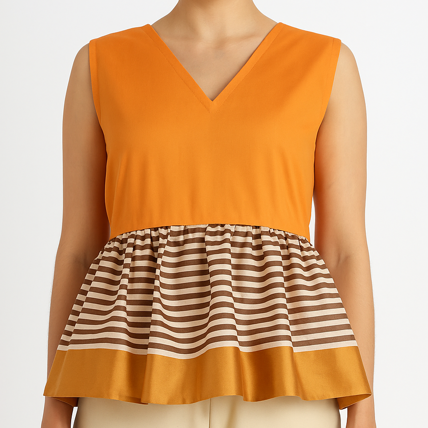 Orange & Gold Striped Peplum Top