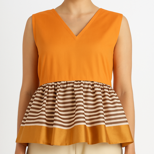 Orange & Gold Striped Peplum Top
