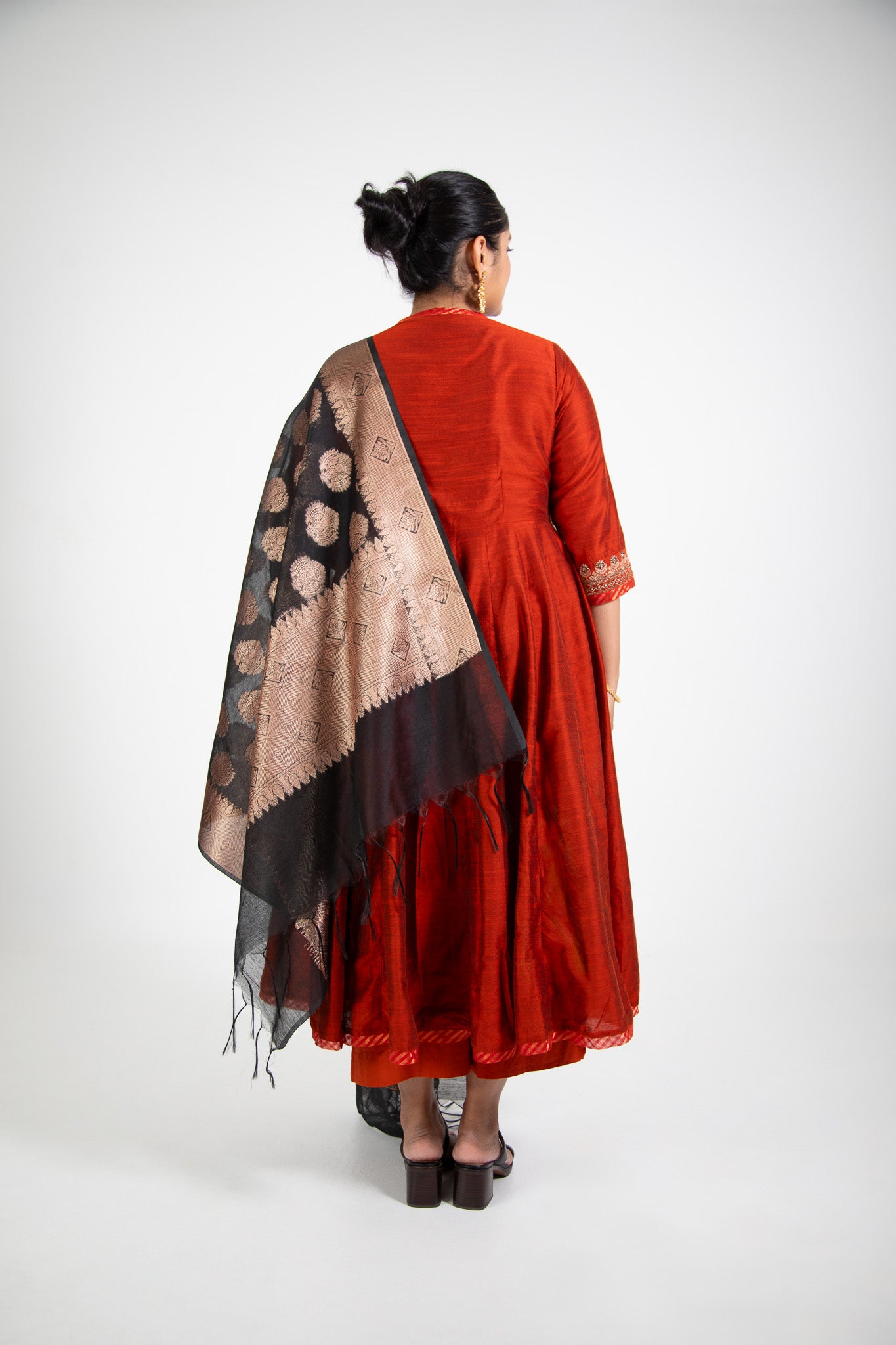 Rust Angrakha Anarkali Set with Banarasi Dupatta