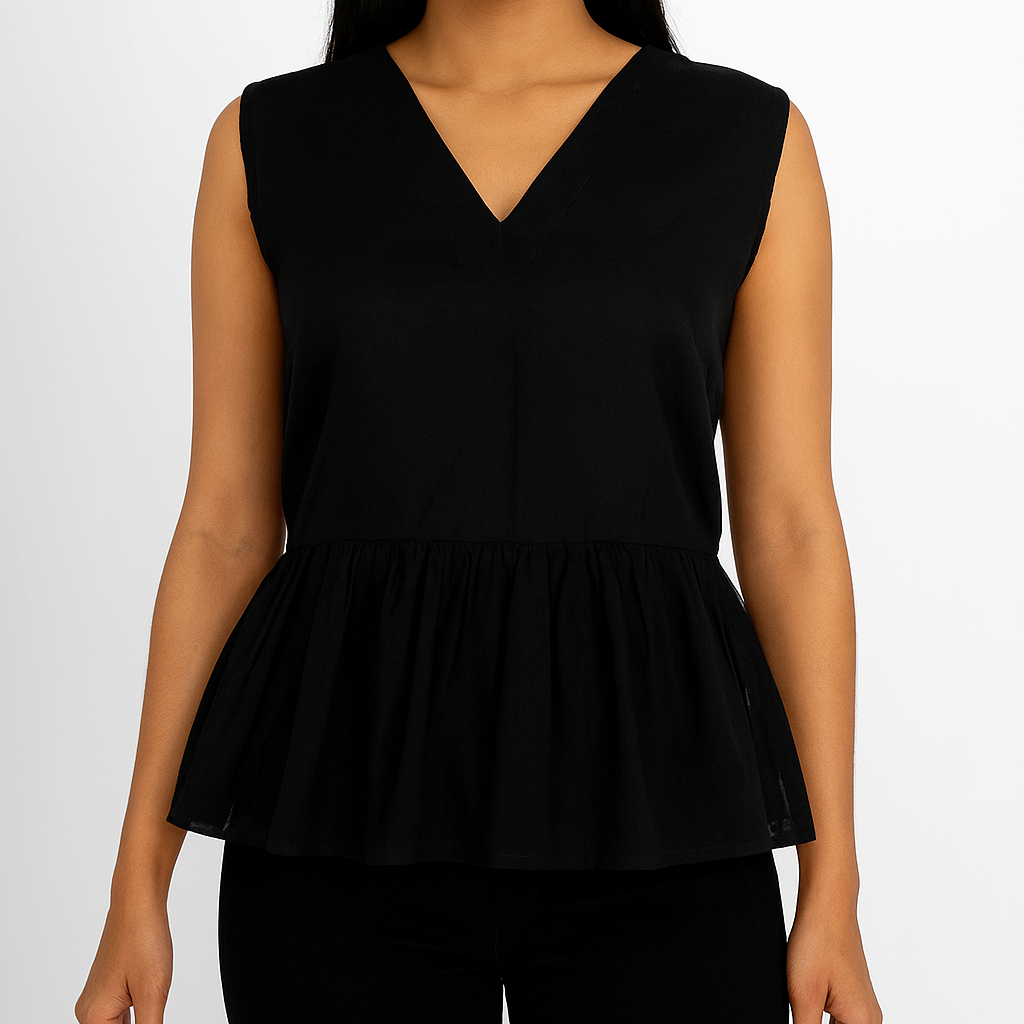 Solid Black Handwoven Peplum Top