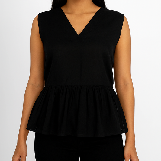 Solid Black Handwoven Peplum Top