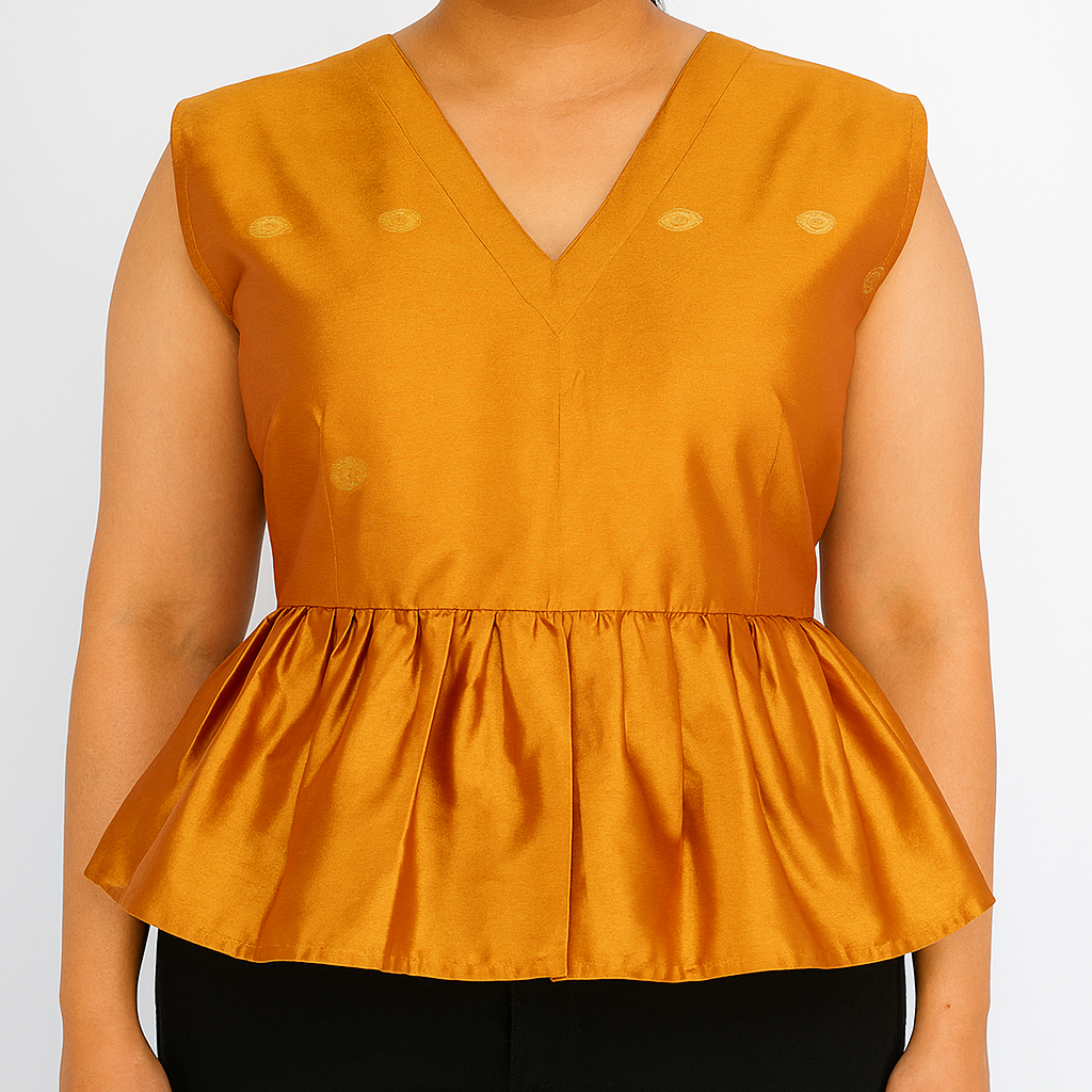 Gold Mustard Silk Peplum Top