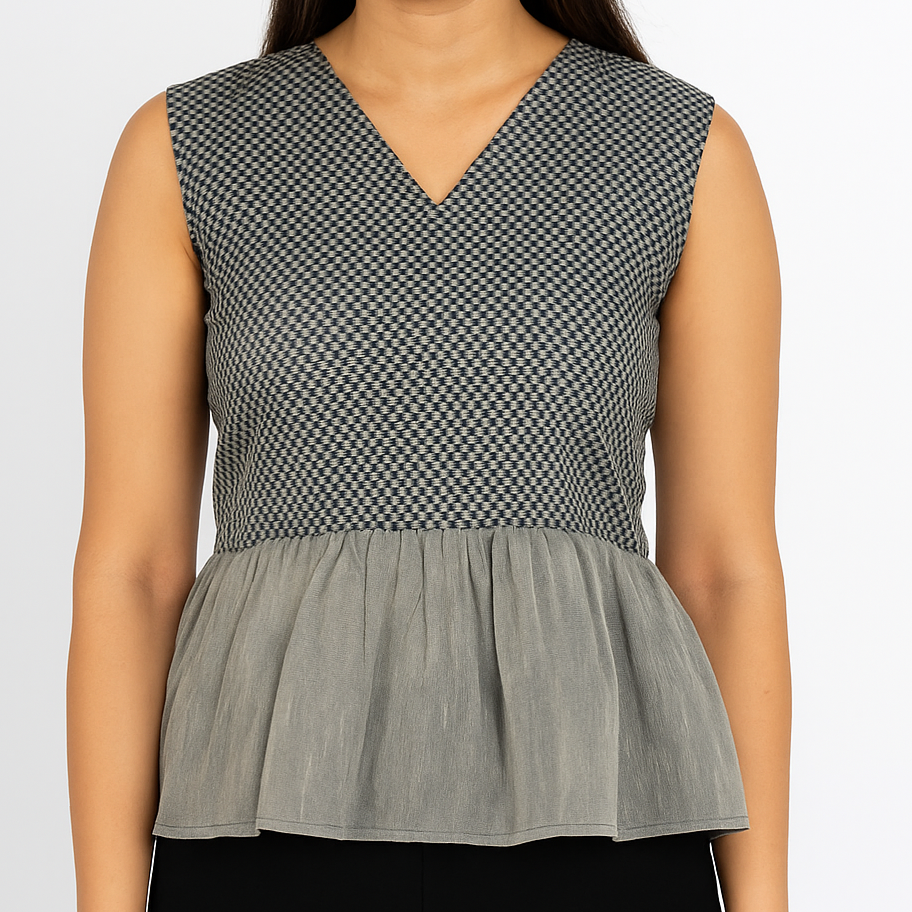 Grey Checkered Peplum Top
