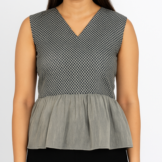Grey Checkered Peplum Top