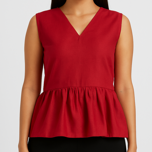 Crimson Sheen Peplum Top