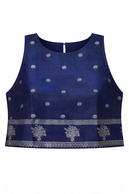 Blue Silk with Silver Buttas Zenith Crop