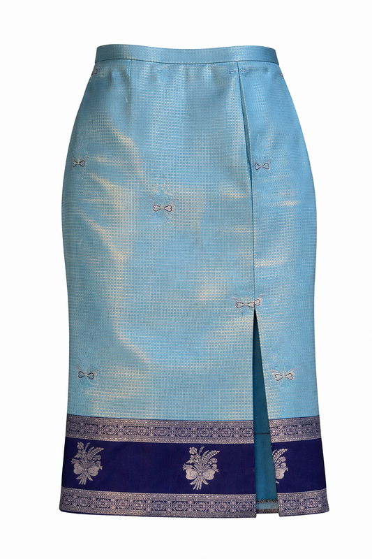 Blue with Silver Checks Nadir Skirt