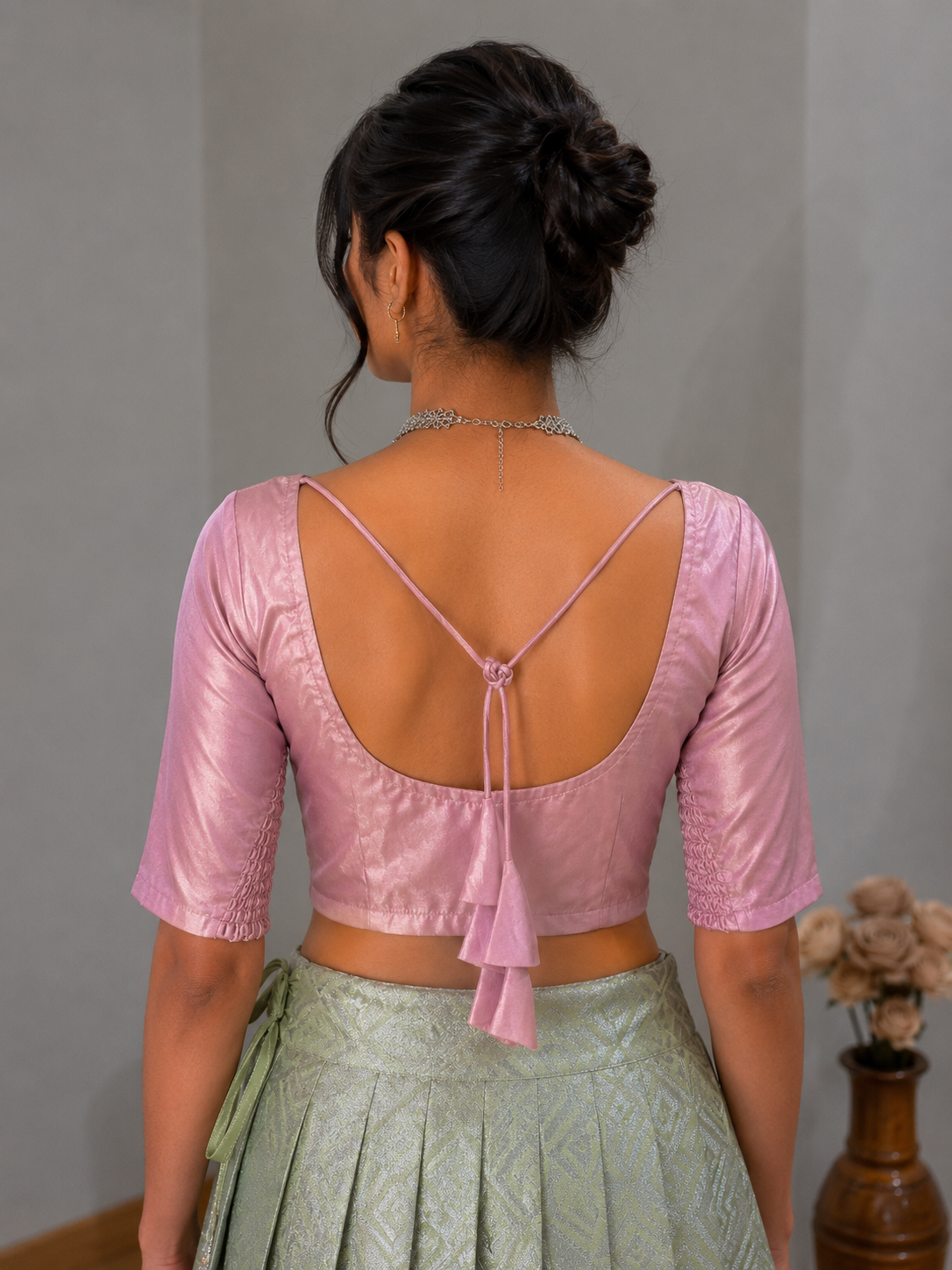 Blush Pink Stretchable Saree Blouse