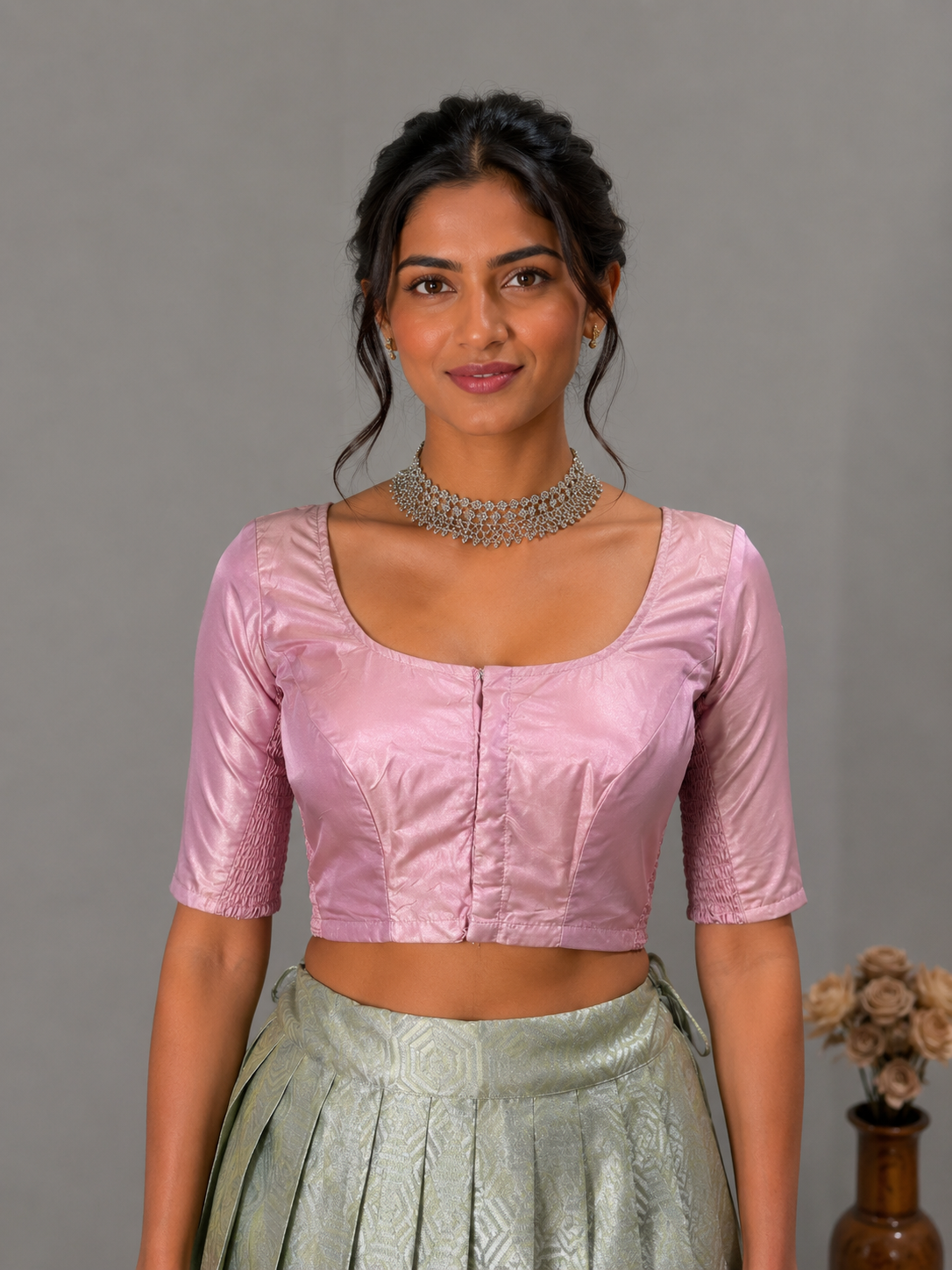 Blush Pink Stretchable Saree Blouse