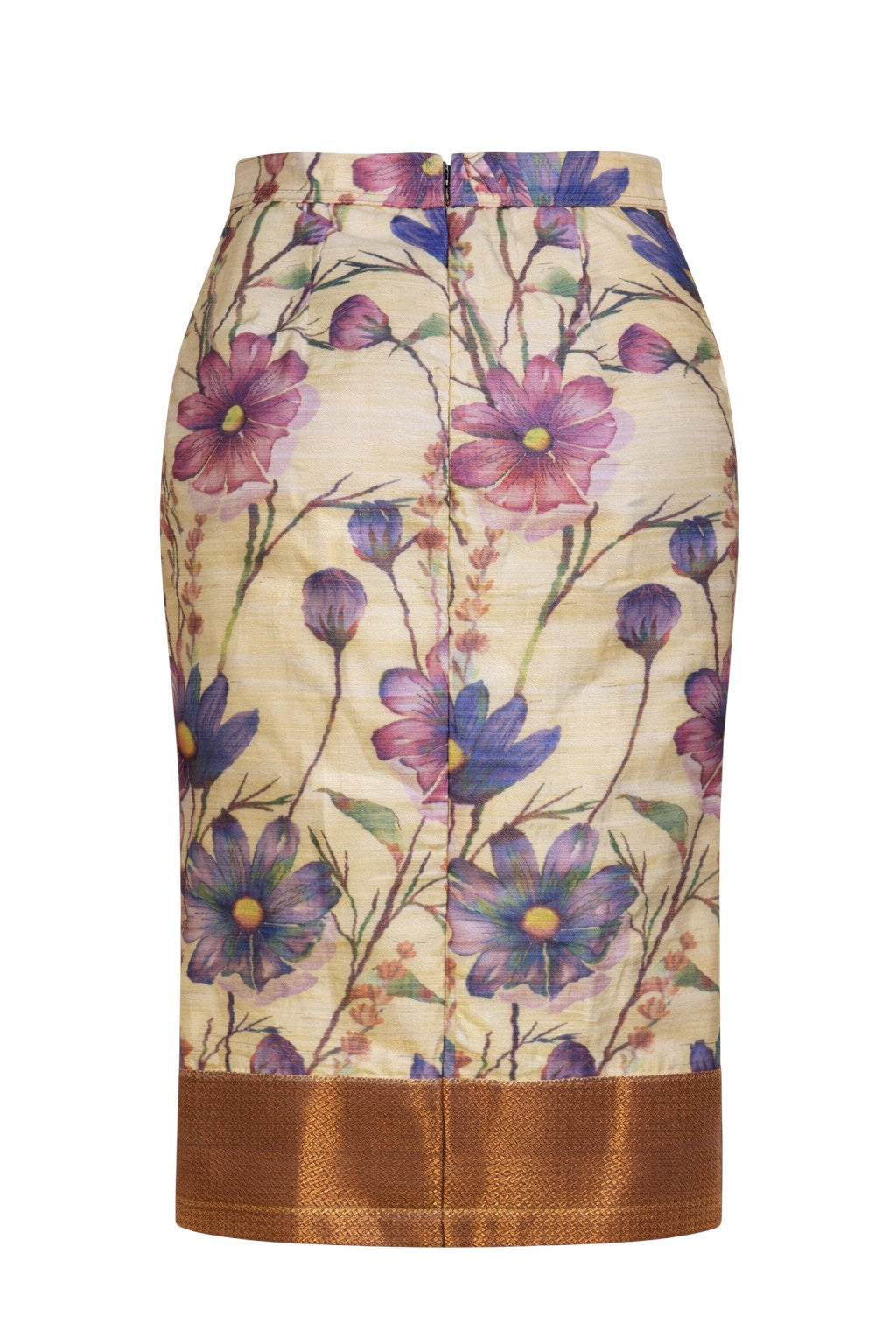 Botanical Floral Print with Mauve Zari Nadir Skirt