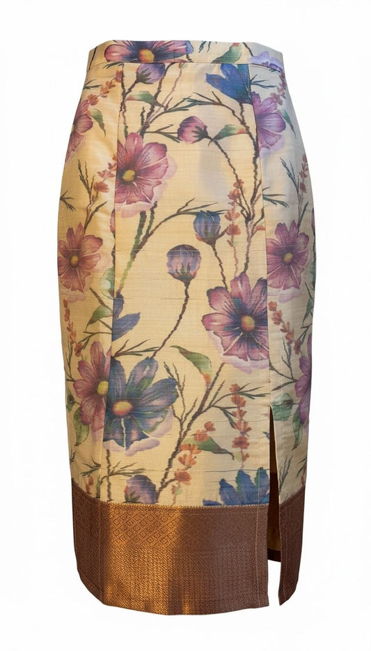 Botanical Floral Print with Mauve Zari Nadir Skirt