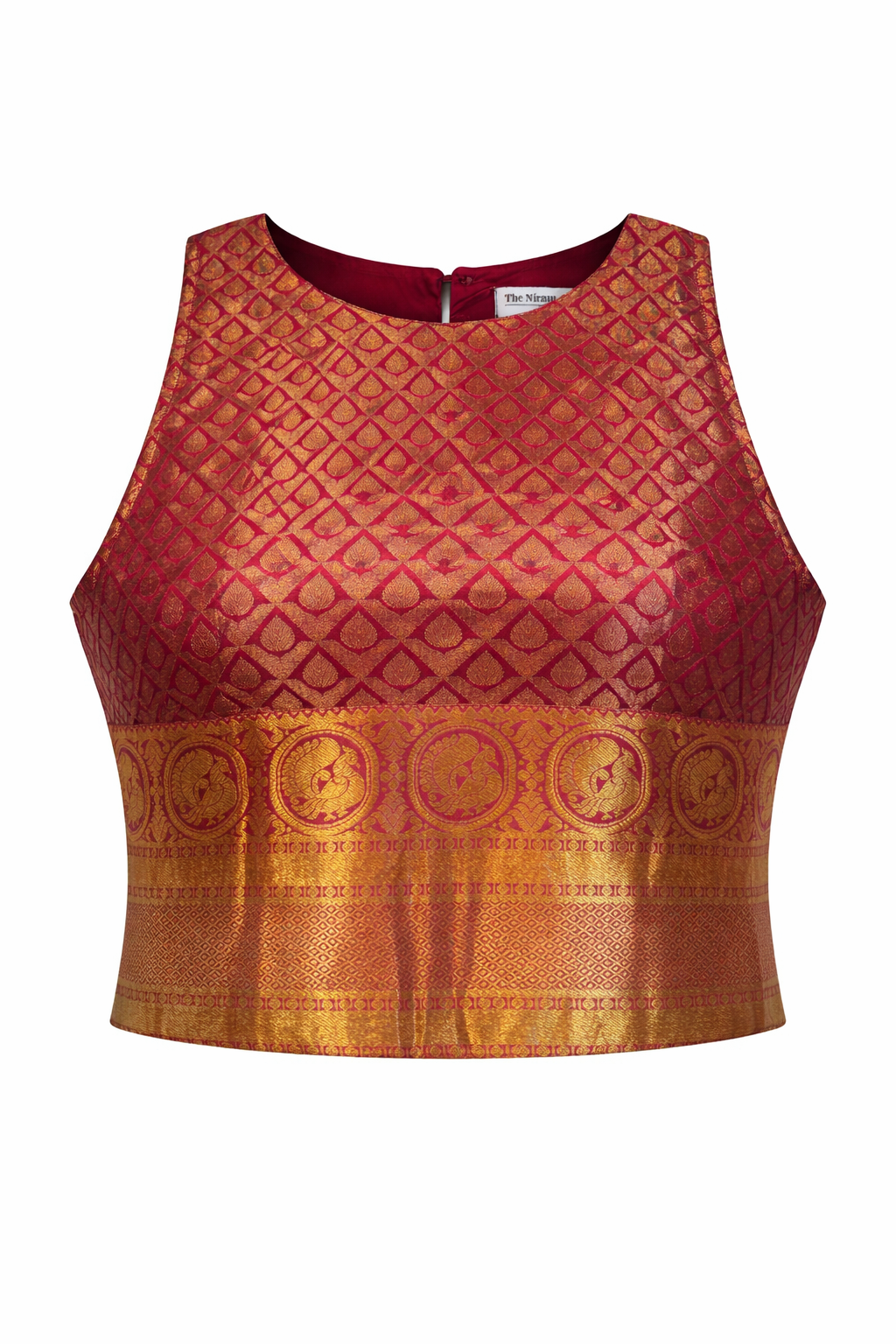 Crimson Red Silk Gold Medallion Zenith Crop