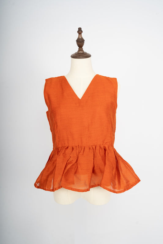 Burnt Sienna Silk Peplum Top