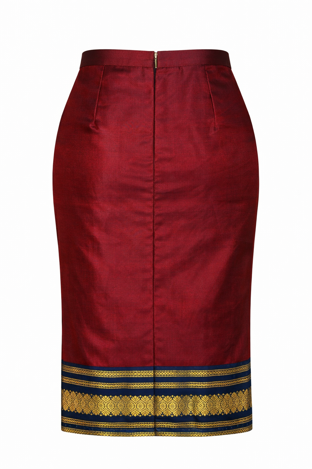 Deep Maroon Silk with Navy & Gold Nadir Skirt