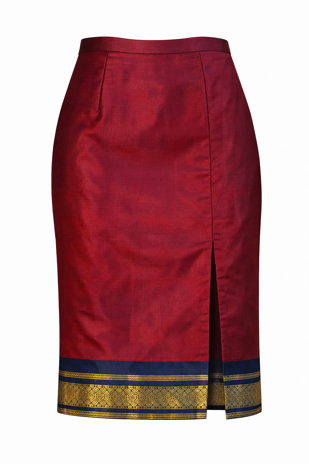 Deep Maroon Silk with Navy & Gold Nadir Skirt