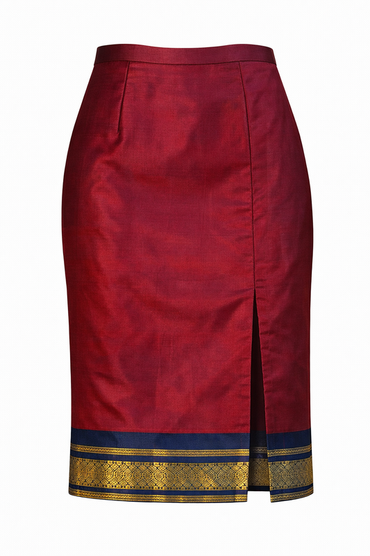 Deep Maroon Silk with Navy & Gold Nadir Skirt