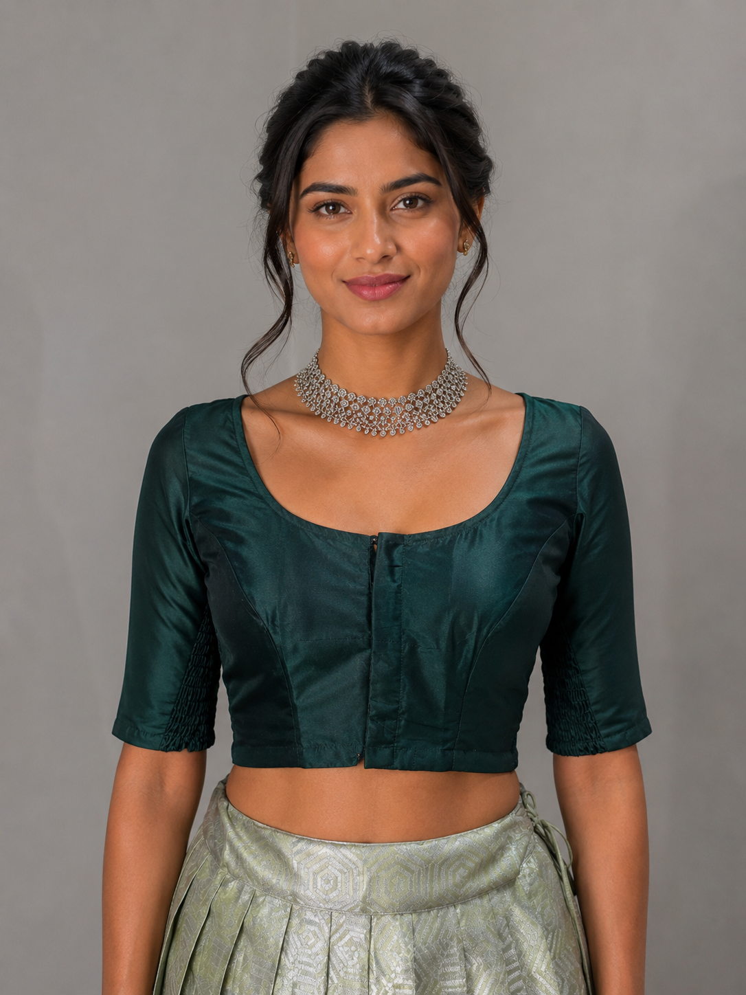 Dark Green Stretchable Saree Blouse
