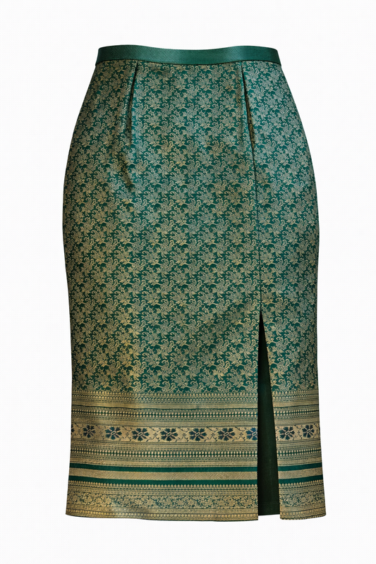 Emerald Green Banarasi Nadir Skirt