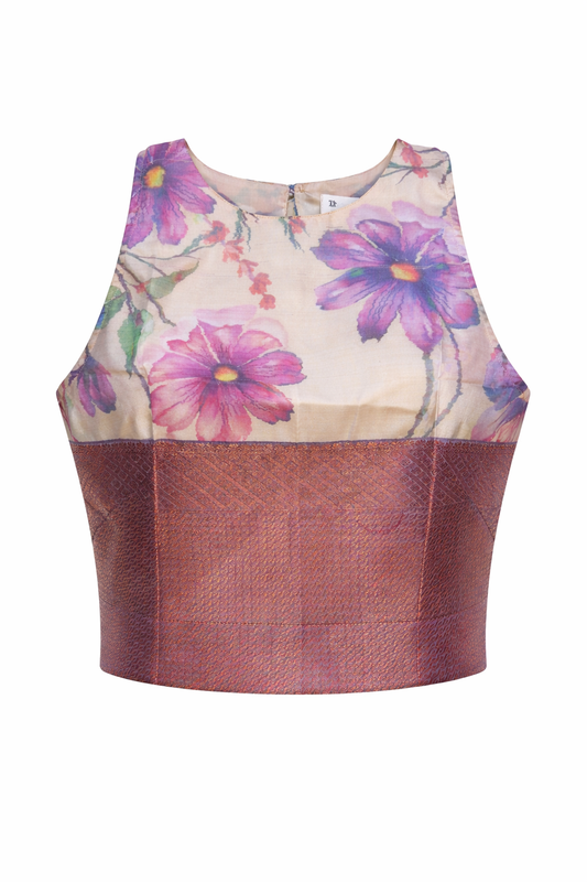 Botanical Floral Print with Mauve Zari Zenith Crop