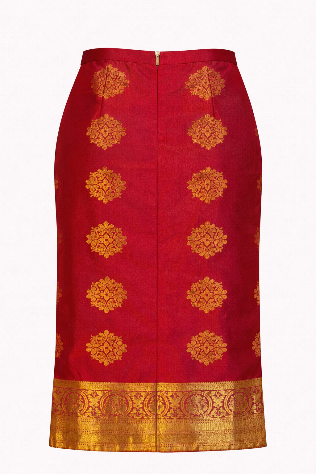 Hot Pink Silk with All-Over Gold Floral Buttas Nadir Skirt