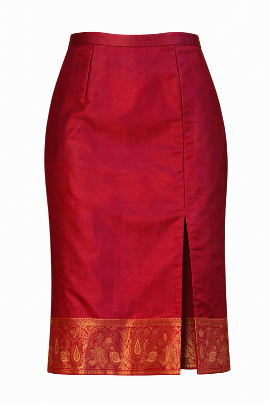 Hot Pink Silk with Gold Peacock Nadir Skirt
