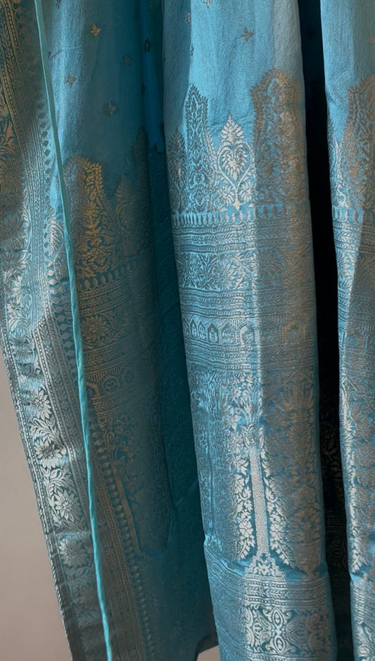 Sky Blue Zari Long Shrug