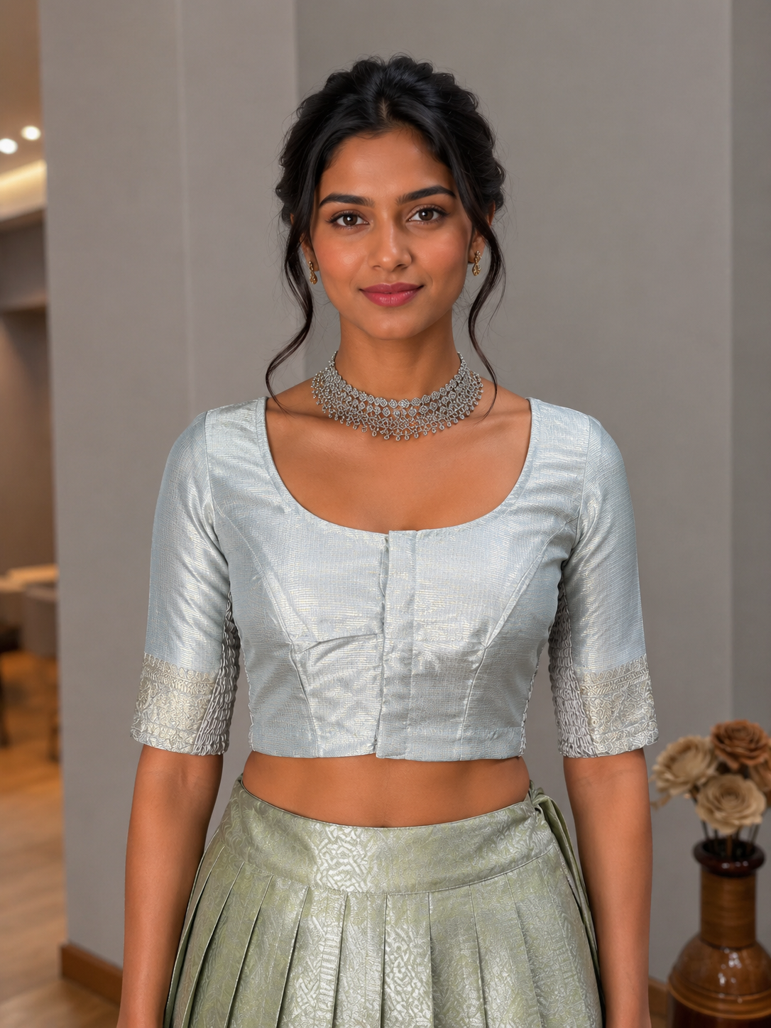 Ivory Mist Stretchable Saree Blouse