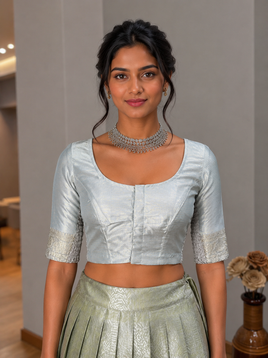 Ivory Mist Stretchable Saree Blouse