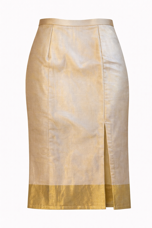 Ivory Silk with Gold Zari Nadir Skirt